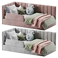 Cozy Kids Bed with Upholstered Headboard Star Rabbit Pillows and Blankets