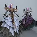 Game Movie Fantasy Female Characters With Metallic Shoulder Spikes And Layered Skirts