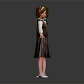 Girl Character 3D Model Front Back View With Dress Vest Stockings Shoes