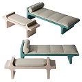 Modern Footstool Design With Beige Upholstered Seats And Teal Wooden Frames