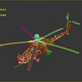 Detailed Green Yellow Camouflage Military Helicopter Model With Rotors And Tail Fin