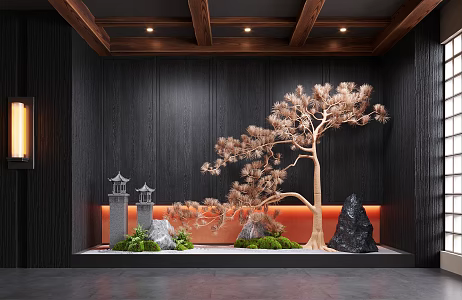 New Chinese style landscape interior landscape dry landscape sketch 3d model