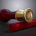 Vintage Wax Seal Featuring Red Wooden Handle Brass Stamp and Red Base