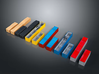Different Colored Rectangular Building Blocks Arranged In Row On Dark Surface 3d model