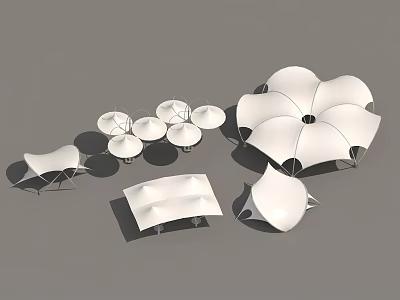 Tension Membrane Design Structures With Various Modern Architectural Forms And White Geometric Shapes 3d model