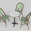 Outdoor Sofa Set With Green White Striped Seats Brown Frame And Round Table