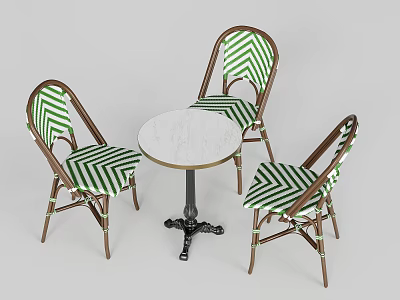 Outdoor Sofa Set With Green White Striped Seats Brown Frame And Round Table 3d model