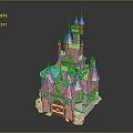 Detailed Castle Model With Pink Roofs Towers Colorful Domes Wooden Door And Stone Base