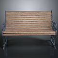 Classic Wooden Bench With Metal Armrests Slatted Seat On Gray Background