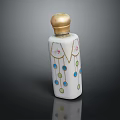 Elegant White Snuff Bottle With Golden Lid Floral Patterns And Bead Designs