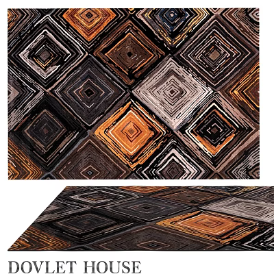 Square Rug Featuring Geometric Patterns In Brown Black Orange And Gray For Interior Decoration 3d model