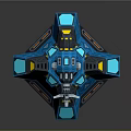 Cartoon Sci Fi Mechanical Tower with Blue Hexagonal Base and Multi Layered Structure
