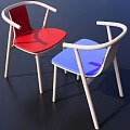 Modern Red And Blue Dining Chairs With Curved Armrests And White Legs
