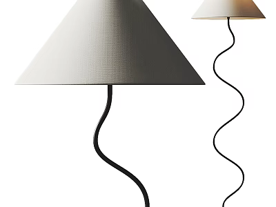 Two Modern Floor Lamps With Conical Fabric Shades And Curved Spiral Metal Stands 3d model