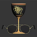 White Sunglasses With Gold Frame And Black Goblet Featuring Golden Decoration