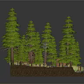 Forest Scene Model With Pine Trees Log Cabin And Wooden Bench