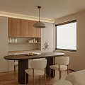 Modern Minimalist Living Dining Room Interior With Curved Sofa Round Coffee Table And Wooden Cabinets 3d model