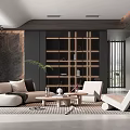 Modern Living Room Interior With Sofa Coffee Table Bookshelf And Potted Plant