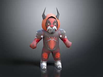3D Fantasy Warrior Character With Horns Red Black Armor And Mask Design 3d model