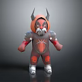 3D Fantasy Warrior Character With Horns Red Black Armor And Mask Design