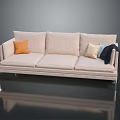 Light Beige Linen Three Seater Sofa With Metal Legs And Decorative Accent Pillows
