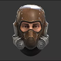 Futuristic Mechanical Helmet With Brown Metallic Surface And Respirator Mask Design