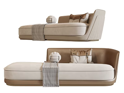 Elegant Modern Chaise Lounge With Beige And Brown Upholstery Pillows And Throw Blanket 3d model