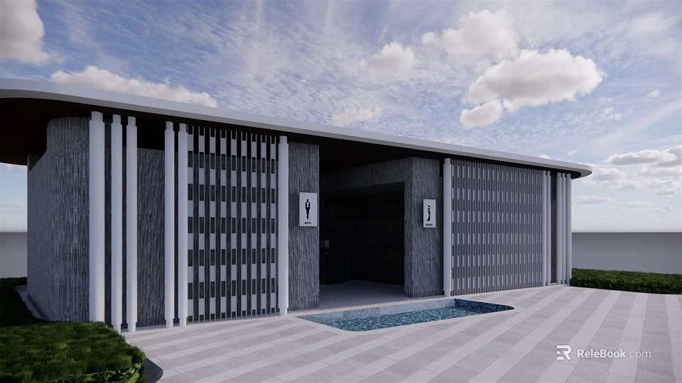 Modern Style Pergola Design With Gray Lattice White Columns And Small Pool 3d model 