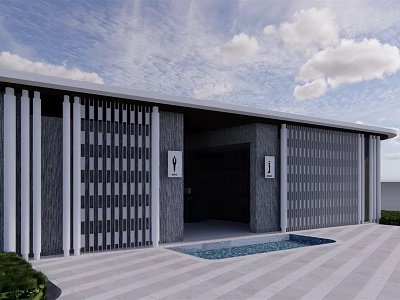 Modern Style Pergola Design With Gray Lattice White Columns And Small Pool 3d model