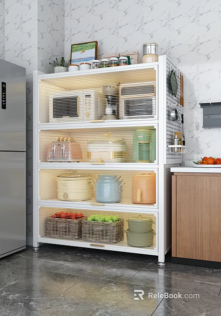 Large Capacity Kitchen Side Cabinet For Storing Various Appliances Cookware And Daily Food Supplies 3d model 