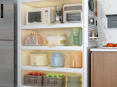 Large Capacity Kitchen Side Cabinet For Storing Various Appliances Cookware And Daily Food Supplies 3d model