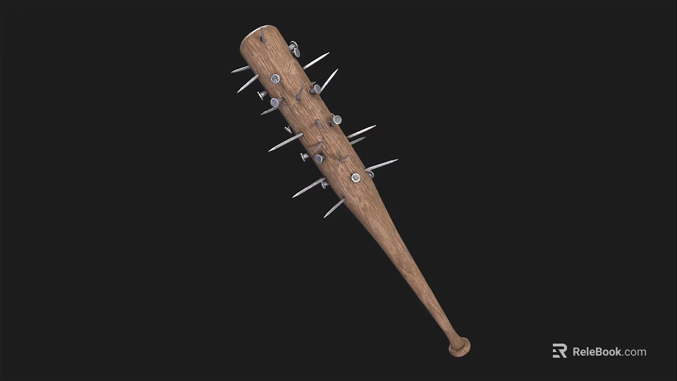 Spiked Wooden Baseball Bat Weapon With Metal Nails and Solid Structure 3d model 