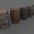 Hand Carved Wooden Barrels Sculpture With Vintage Design And Row Arrangement