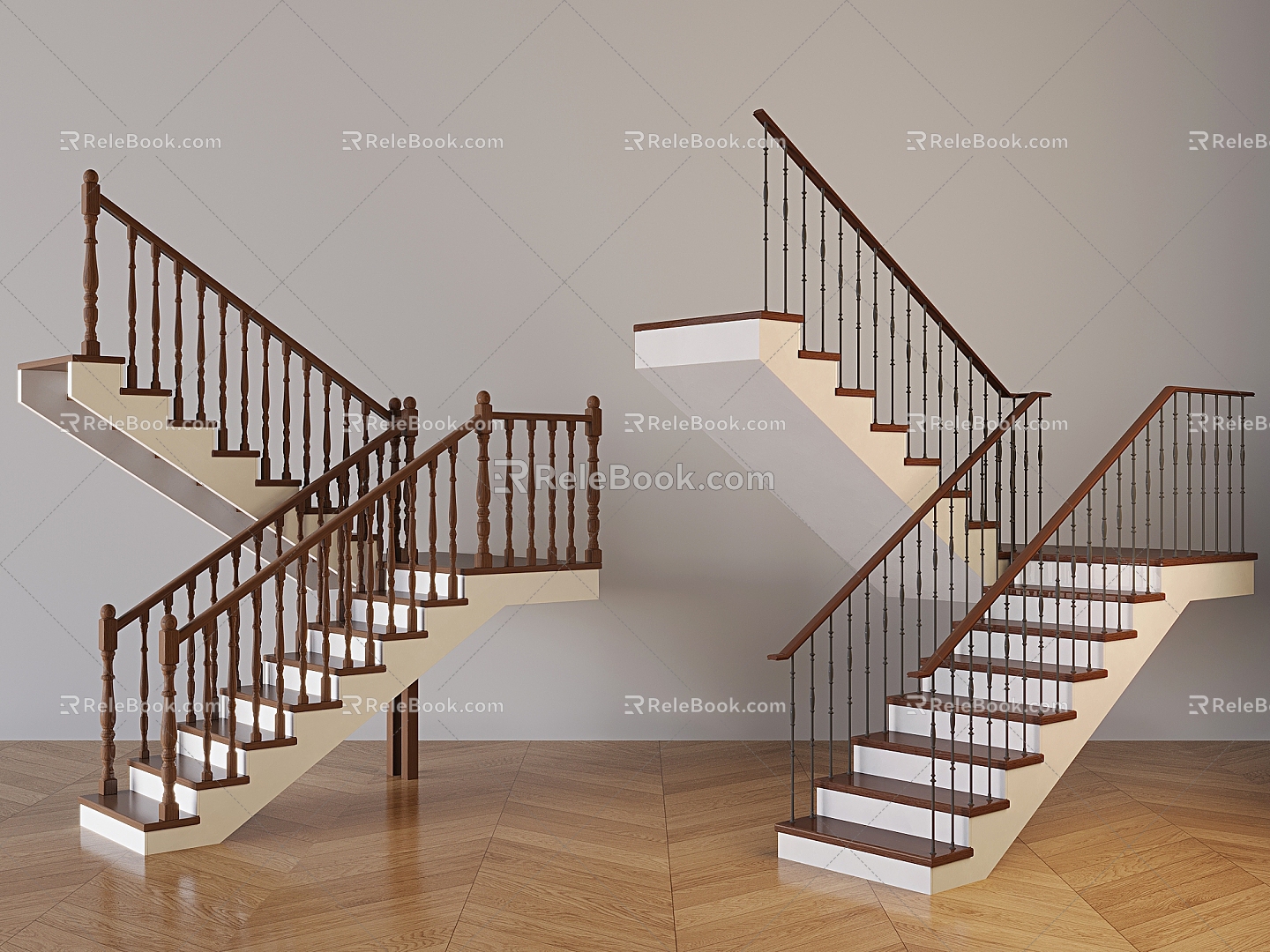 Antique Style Aquarius Column Stairs Solid Wood Corner Stairs Stairs Steps Cascade 3d model