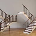 Modern Staircase Interior Design With Wooden Railings White Steps And Wooden Floor