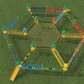 Colorful Hexagonal Playground Equipment With Multiple Slides And Climbing Structures On Grass Lawn
