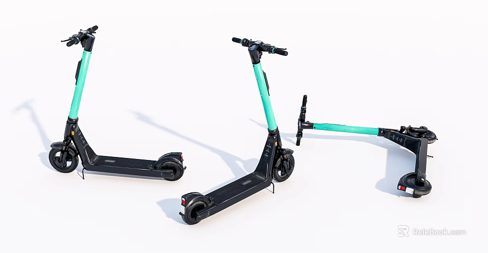 Modern Foldable Electric Scooters With Black And Light Green Frames 3d model 