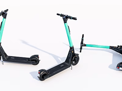 Modern Foldable Electric Scooters With Black And Light Green Frames 3d model