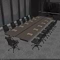 Modern Conference Table With Black Office Chairs Notebooks Large Windows City View And Screen
