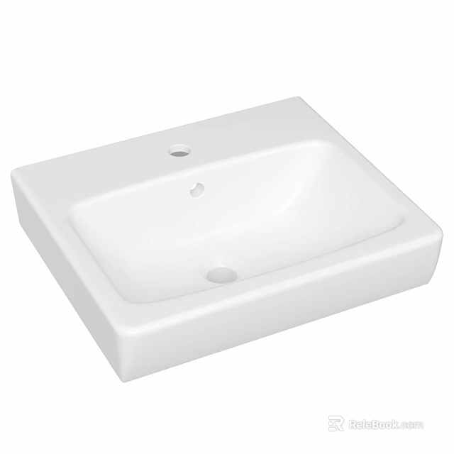White Square Ceramic Washbasin with Single Faucet Hole Modern Countertop Design 3d model 