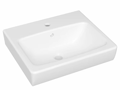 White Square Ceramic Washbasin with Single Faucet Hole Modern Countertop Design 3d model
