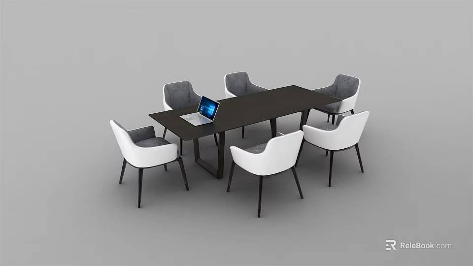 Modern Conference Table With Chairs And Laptop In Office Setting 3d model 