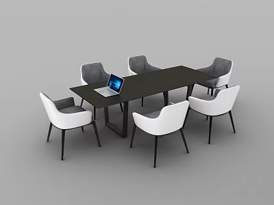 Modern Conference Table With Chairs And Laptop In Office Setting 3d model