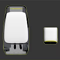 Two Modern Autonomous Concept Vehicles With White Body Yellow Stripes And Gray Wheels