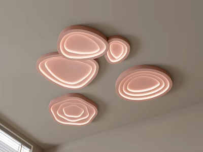 Contemporary Soft Pink Ceiling Lights With Multiple Irregular Oval Shapes And Gentle Warm Glow 3d model