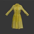 Elegant Yellow Collared Long Sleeved Belted Waist Dress With Timeless Style