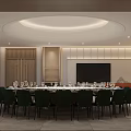 Elegant Modern Private Dining Room Interior With Round Table Green Chairs And Circular Decor 3d model