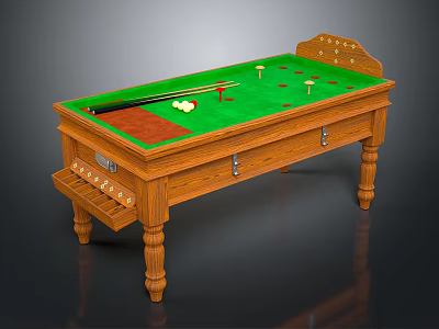 Wooden Billiard Table With Green Felt Surface Cues Balls And Drawer Storage 3d model