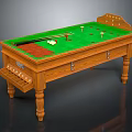 Wooden Billiard Table With Green Felt Surface Cues Balls And Drawer Storage
