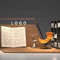 Stylish Photo Spot with Open Music Sheet Orange Chair Bookshelf and Small Table